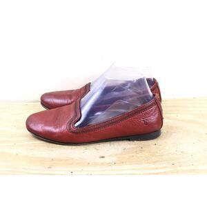 Frye Shoes Womens 7B Red Leather Stitched Trim John A Frye Loafers Flats